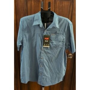 NWT‎ Mens Wrangler Outdoor Performance Short Sleeve Button Up Shirt Large Blue